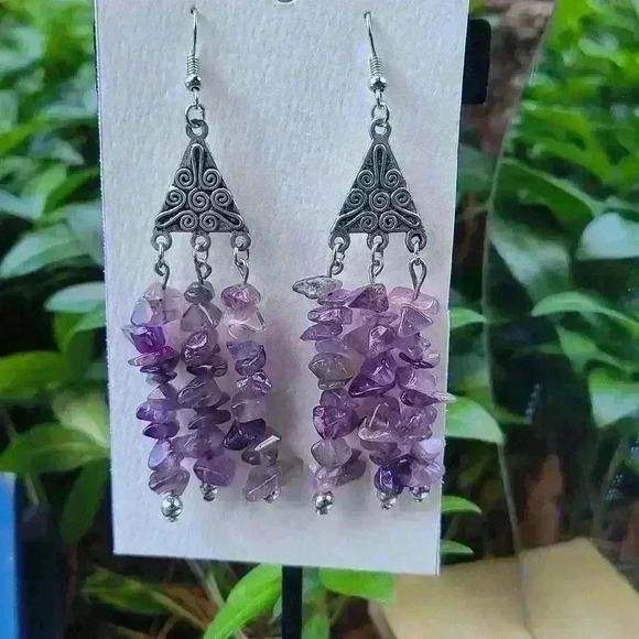 Silver tone amethyst vintage earrings - Picture 4 of 12